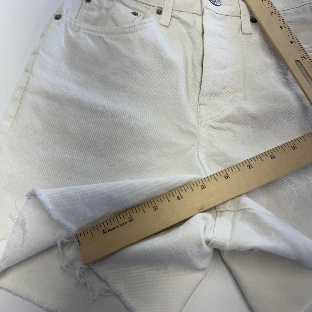 BDG Denim Shorts Women 26 White 90s Long Inseam Raw Hem High Rise